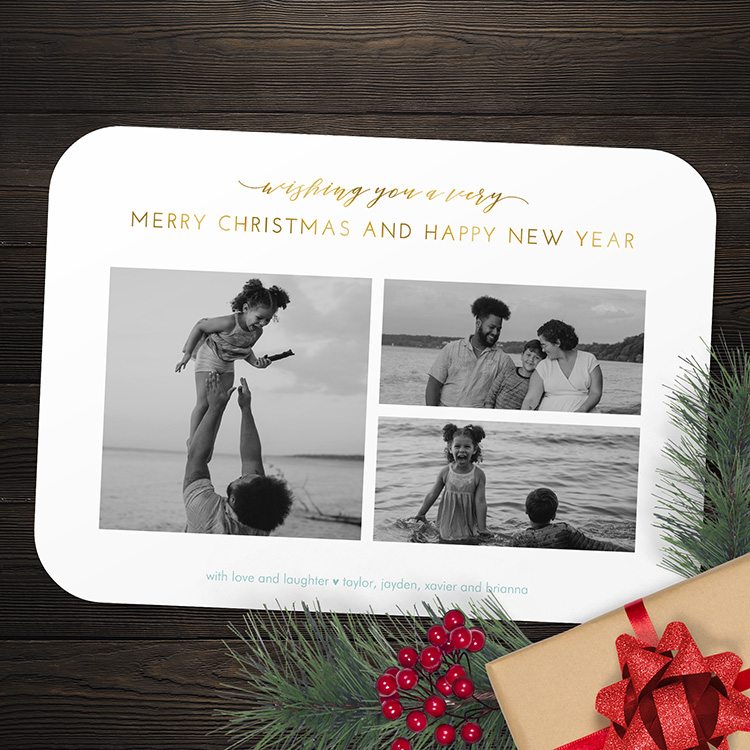 Script Message Collage Holiday Card (foil)